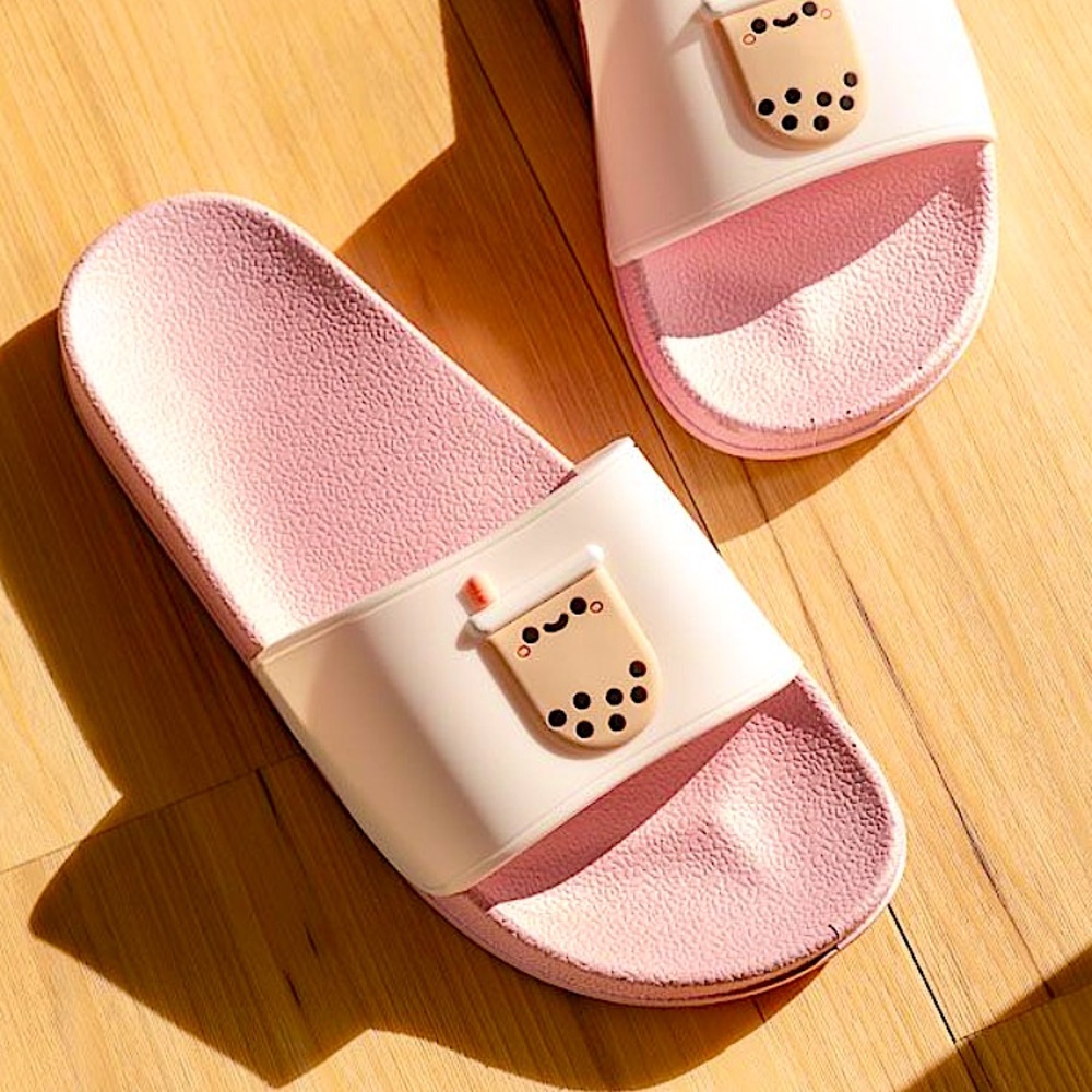 NWT Kawaii Pink Pearl Boba slides/flip flops.